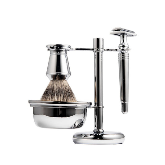 Men Manual Vintage Metal Shaver Stand Set(Silver) - Manual Razor by buy2fix | Online Shopping UK | buy2fix