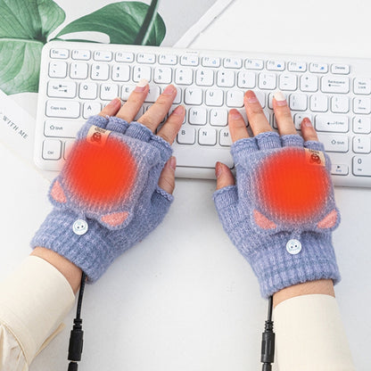 Winter Office USB Heating Warm Half Finger with Cover Gloves Heated Pad, Size: Free Size(Pink) - Safety Gloves by buy2fix | Online Shopping UK | buy2fix