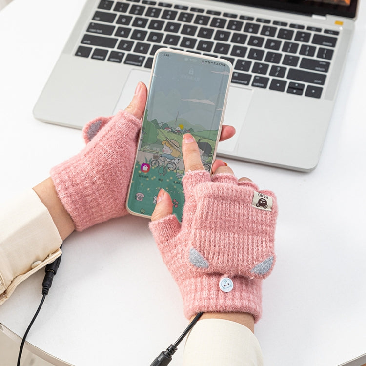 Winter Office USB Heating Warm Half Finger with Cover Gloves Heated Pad, Size: Free Size(Pink) - Safety Gloves by buy2fix | Online Shopping UK | buy2fix