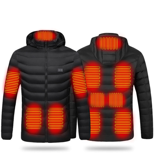 11 Zone Double Control Black USB Winter Electric Heated Jacket Warm Thermal Jacket, Size: XXXL - Down Jackets by buy2fix | Online Shopping UK | buy2fix