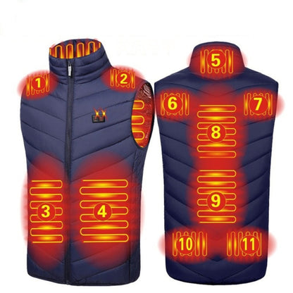 11 Area Double Control Blue USB Electric Heating Undershirt Intelligent Warm Vest(XXL) - Down Jackets by buy2fix | Online Shopping UK | buy2fix