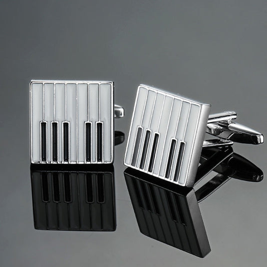 Brass Music Series Instrument Note Cufflinks, Color: Silver Piano Keyboard - Cufflinks by buy2fix | Online Shopping UK | buy2fix