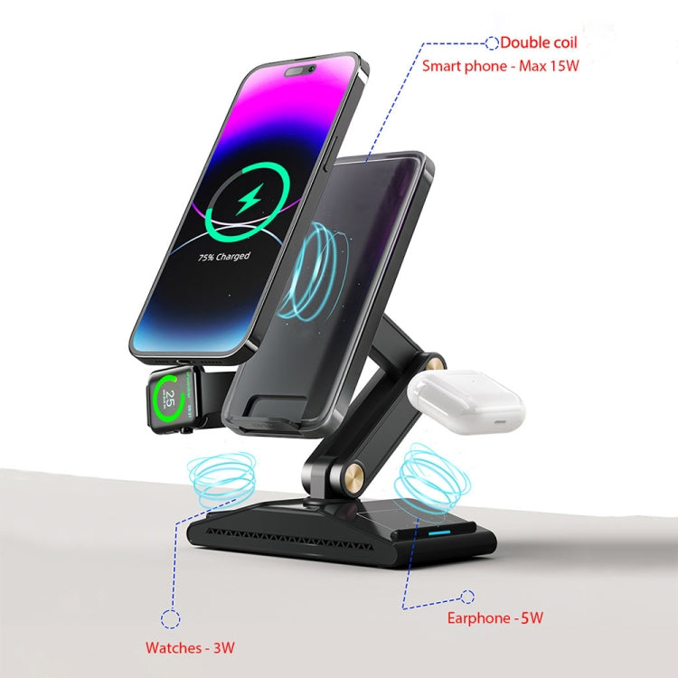 3-In-1 15W Portable Folding Desktop Stand Mobile Phone Wireless Charger(White) - Wireless Charger by buy2fix | Online Shopping UK | buy2fix