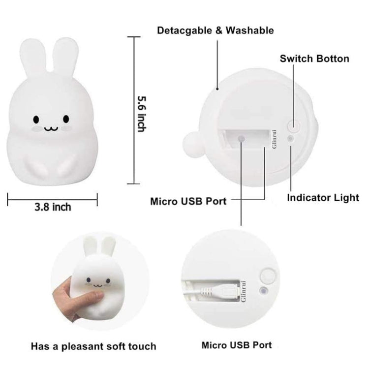 Rabbit Silicone Pat Night Light Children Gift Color Changing Lamp, Specification: Charging - Night Lights by buy2fix | Online Shopping UK | buy2fix