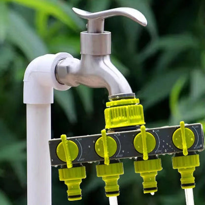 Garden Lawn Watering EU Threaded Faucet One Input Four Output Valve Diverter(Green And Gray) - Watering & Irrigation by buy2fix | Online Shopping UK | buy2fix