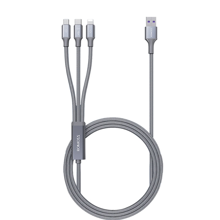 ROMOSS 3-In-1 66W 6A USB To 8 Pin / Type-C / USB-C / Micro Charging Cable Nylon Braid Cord 1M(Gray) - Multifunction Cable by ROMOSS | Online Shopping UK | buy2fix