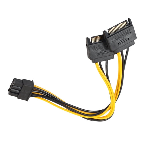 0.2m Full Copper GPU Graphics Card 8 Pin Female To Double 15 Pin SATA Computer Motherboard Power Transfer Line(Black and Yellow Line) - eSATA & SATA & IDE by buy2fix | Online Shopping UK | buy2fix