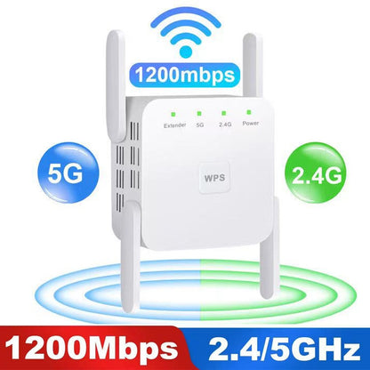 1200Mbps 2.4G / 5G WiFi Extender Booster Repeater Supports Ethernet Port White US Plug - Broadband Amplifiers by buy2fix | Online Shopping UK | buy2fix