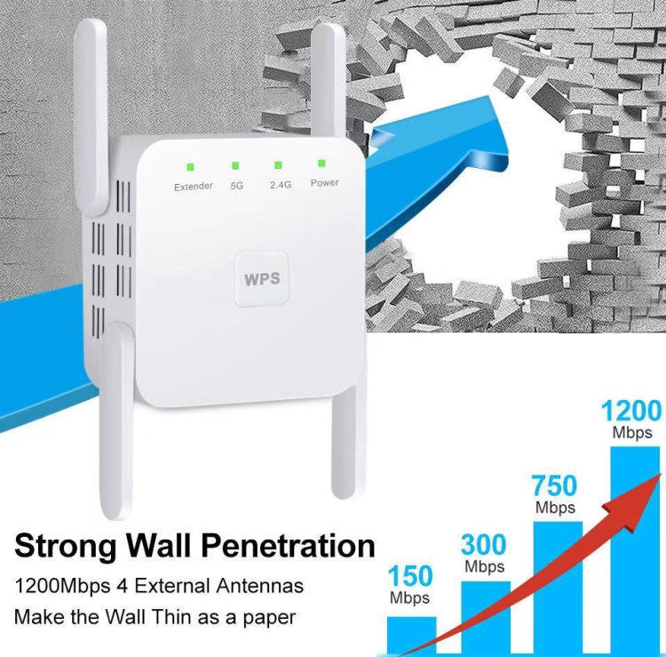 1200Mbps 2.4G / 5G WiFi Extender Booster Repeater Supports Ethernet Port Black UK Plug - Broadband Amplifiers by buy2fix | Online Shopping UK | buy2fix