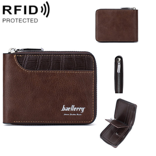 Baellerry D5101 RFID Anti-theft Spliced Short Wallet Retro Multi-card Zipper Coin Purse(Light Brown) - Antimagnetic RFID Package by Baellerry | Online Shopping UK | buy2fix