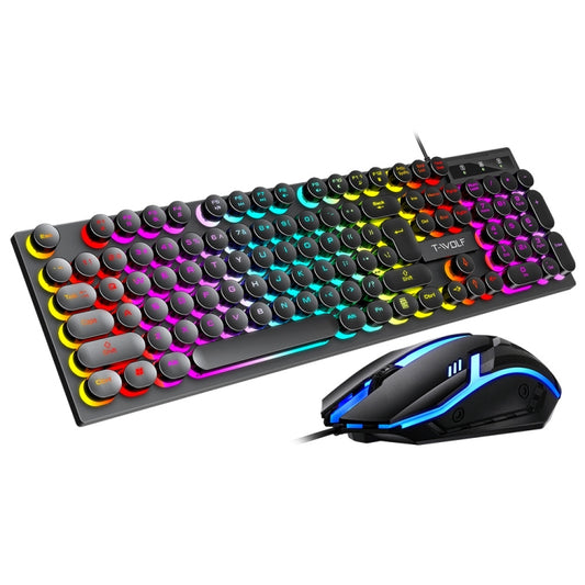T-WOLF TF270 Colorful Light Effect Retro Gaming Wired Keyboard And Mouse Set(Set) - Wired Keyboard by T-WOLF | Online Shopping UK | buy2fix