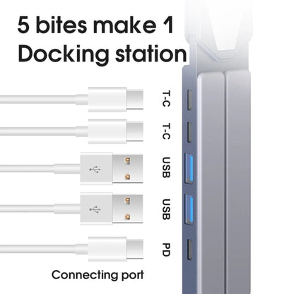 XY-1 5-In-1 Laptop Docking Station Stand Increased Folding Heat Dissipation HUB Bracket(Silver) - Laptop Stand by buy2fix | Online Shopping UK | buy2fix