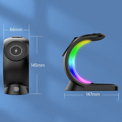 T17 3-in-1 RGB Atmosphere Light MagSafe Phone Watch Earphone Wireless Charger, Color: Black with EU Plug - Wireless Charger by buy2fix | Online Shopping UK | buy2fix