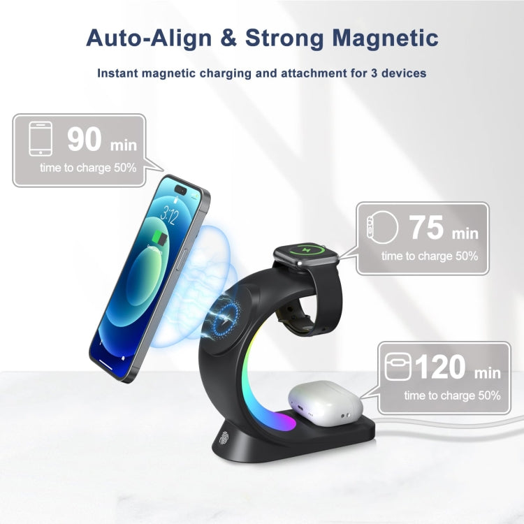 T17 3-in-1 RGB Atmosphere Light MagSafe Phone Watch Earphone Wireless Charger, Color: White no Plug - Wireless Charger by buy2fix | Online Shopping UK | buy2fix