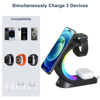 T17 3-in-1 RGB Atmosphere Light MagSafe Phone Watch Earphone Wireless Charger, Color: White no Plug - Wireless Charger by buy2fix | Online Shopping UK | buy2fix