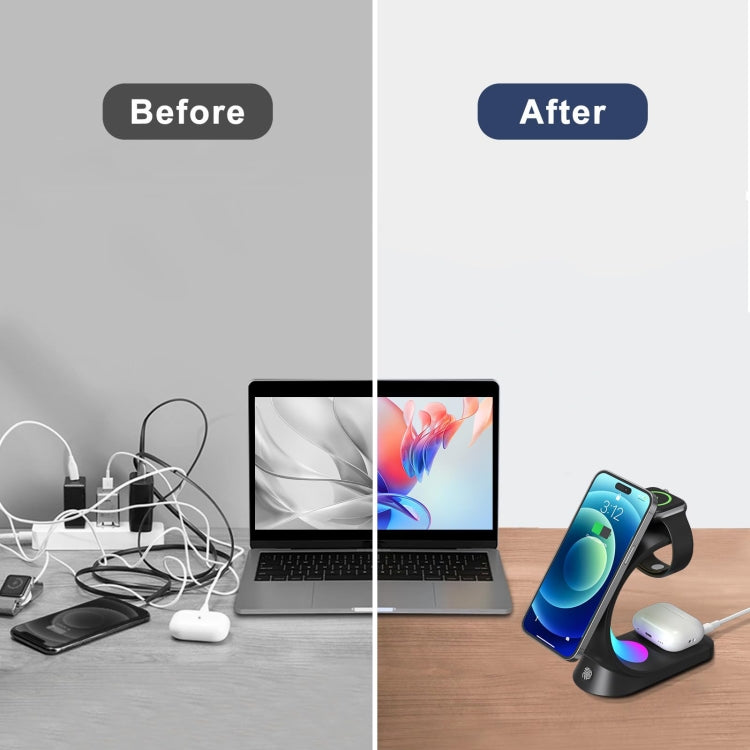 T17 3-in-1 RGB Atmosphere Light MagSafe Phone Watch Earphone Wireless Charger, Color: White with AU Plug - Wireless Charger by buy2fix | Online Shopping UK | buy2fix