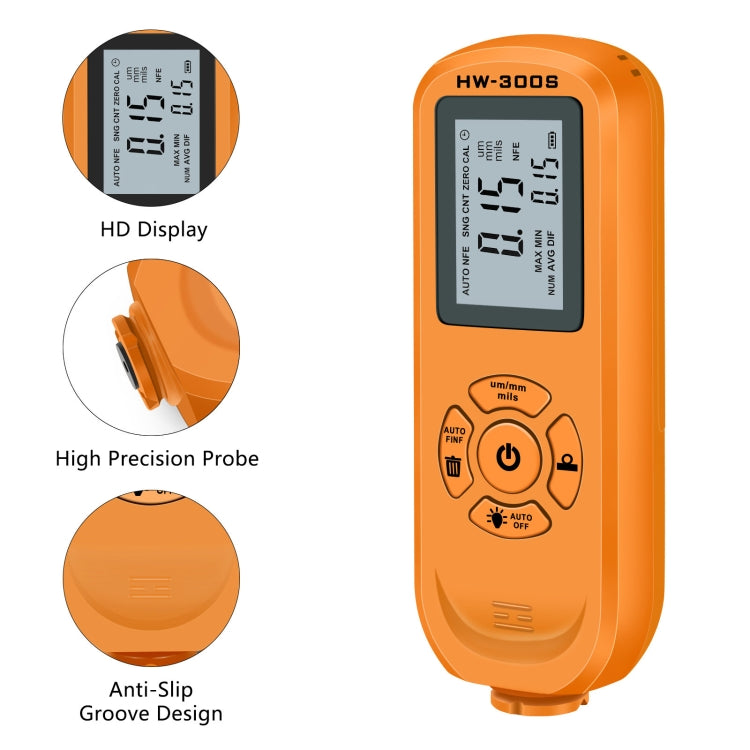 HW-300S High Precision Coating Thickness Gauge Anti-skid Paint Film Gauge(Black Vertical Screen) - Coating Thickness Gauge by buy2fix | Online Shopping UK | buy2fix