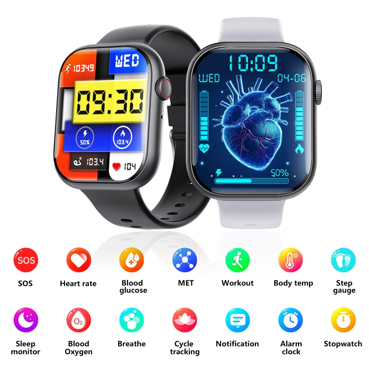 F70  2.1 Inch Screen Smart Watch With Blood Sugar/Blood Oxygen Monitoring /SOS Alarm/100+ Sports Modes, Color: Black Milan - Smart Watches by buy2fix | Online Shopping UK | buy2fix