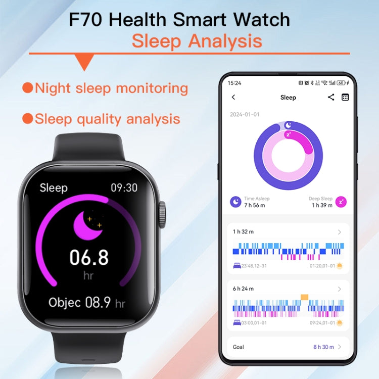 F70  2.1 Inch Screen Smart Watch With Blood Sugar/Blood Oxygen Monitoring /SOS Alarm/100+ Sports Modes, Color: Black Brown Leather - Smart Watches by buy2fix | Online Shopping UK | buy2fix