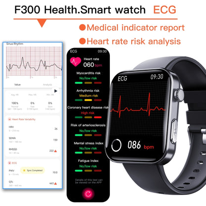 F300  2.1-Inch Screen Smart Watch Supports Bluetooth Calls/ECG/Blood Composition Analysis/50+ Sports Modes, Color: Black Brown Leather - Smart Watches by buy2fix | Online Shopping UK | buy2fix