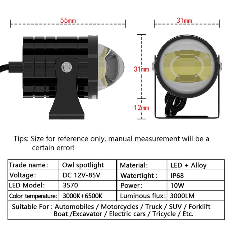 1pair 12V-85V Motorcycle Headlights Dual-color Automotive LED Working Headlights, Color: Yellow + White Light Without Flashing - Work Lights by buy2fix | Online Shopping UK | buy2fix