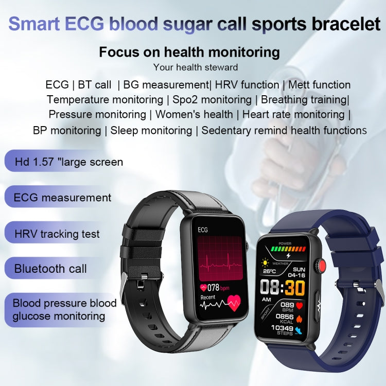 Smart Watch Ring ECG Temperature Heart Rate Blood Pressure Health Bluetooth Talking Watch, Color: Blue Silicone - Smart Wristbands by buy2fix | Online Shopping UK | buy2fix