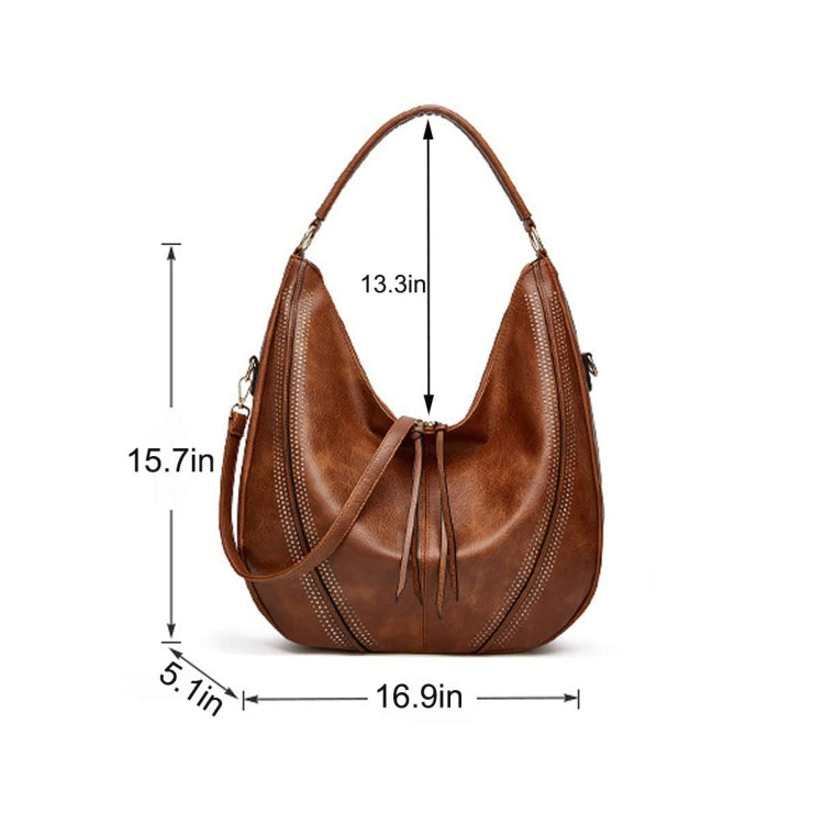 Women Large Capacity Tote Bag PU Leather Shoulder Bag Brown - Handbags by buy2fix | Online Shopping UK | buy2fix