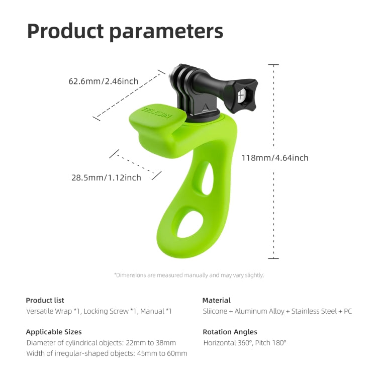 TELESIN Action Camera Mount Silicone Adjustable Mini Flexible Bracket For GoPro HERO / Insta360 / DJI Action Camera(Green) - Connection Mount by TELESIN | Online Shopping UK | buy2fix