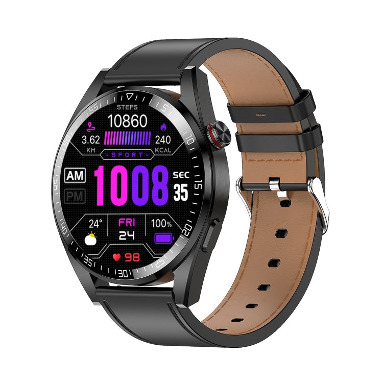 1.43 inch AMOLED Screen Smartwatch Heart Rate Blood Pressure Monitoring Bluetooth Talking Sports Watch, Color: Black Leather Strap - Smart Watches by buy2fix | Online Shopping UK | buy2fix