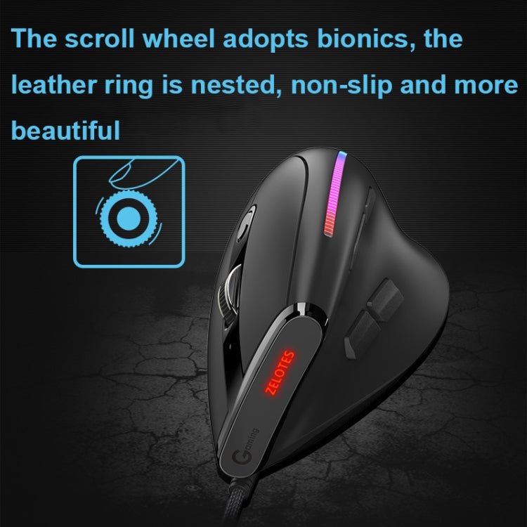 ZELOTES T50 9-Keys RGB Lighting Effect Vertical Grip Ergonomic Programming Wired Mouse(Black) - Wired Mice by ZELOTES | Online Shopping UK | buy2fix