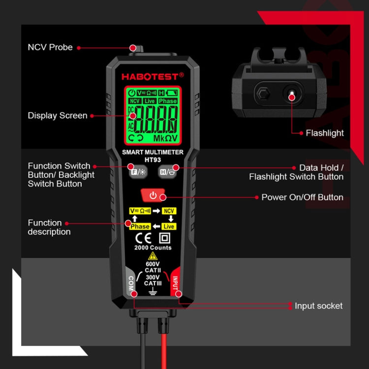 HABOTEST HT93 Phase Sequence Detection Intelligent Anti-Burn-In Fully Automatic Multimeter(Black) - Digital Multimeter by HABOTEST | Online Shopping UK | buy2fix