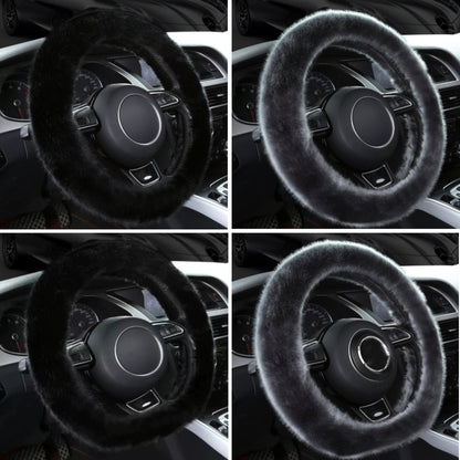 38cm Car Steering Wheel Winter Warm Short Plush Cover(D-type Black) - Steering Wheel Accessories by buy2fix | Online Shopping UK | buy2fix