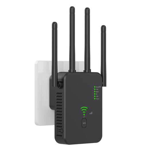 Urant U10 1200Mbps 2.4G & 5.8G Wireless Repeater WiFi Signal Amplifier With 4 Antenna UK Plug Black - Broadband Amplifiers by Urant | Online Shopping UK | buy2fix