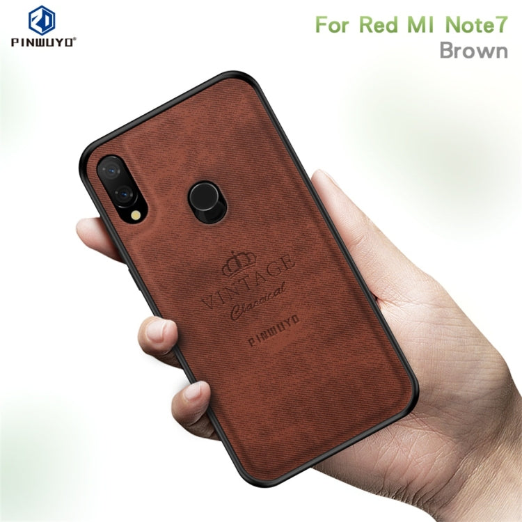 PINWUYO Shockproof Waterproof Full Coverage PC + TPU + Skin Protective Case for Xiaomi Redmi Note 7(Brown) - Xiaomi Cases by PINWUYO | Online Shopping UK | buy2fix