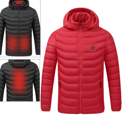 USB Heated Smart Constant Temperature Hooded Warm Coat for Men and Women (Color:Red Size:M) - Down Jackets by buy2fix | Online Shopping UK | buy2fix