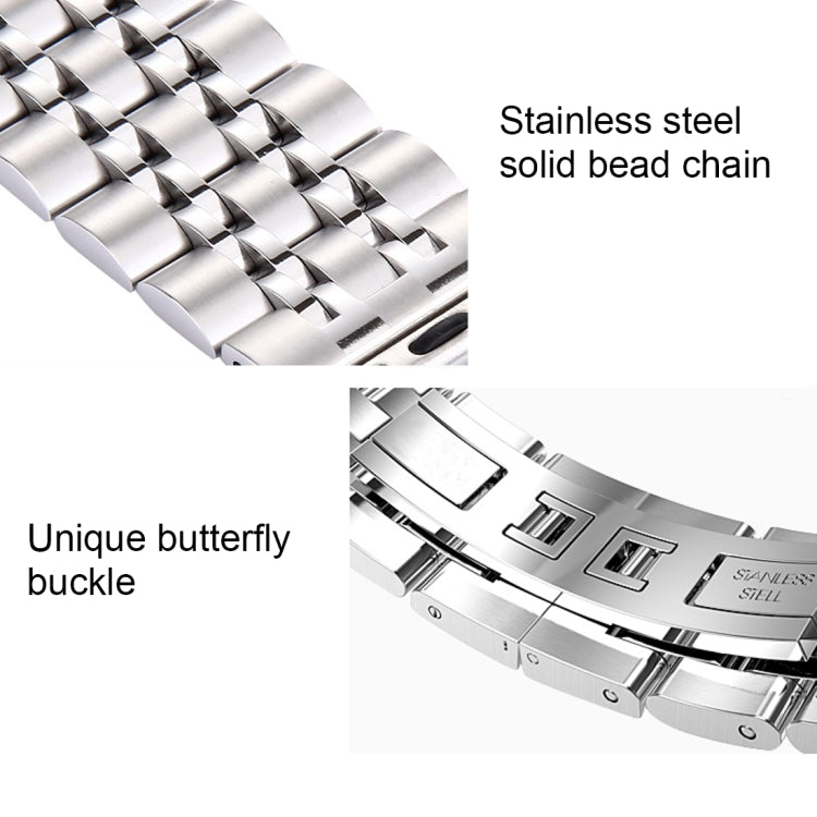 20mm Women Hidden Butterfly Buckle 7 Beads Stainless Steel Watch Band For Apple Watch 38mm(Silver Gold) - Watch Bands by buy2fix | Online Shopping UK | buy2fix