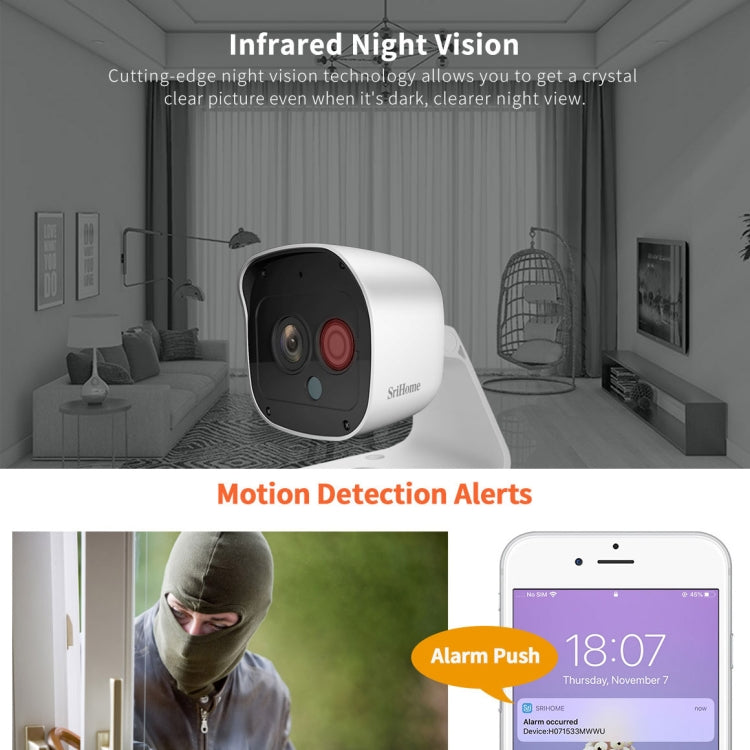 SriHome SH029 3.0 Million Pixels 1296P HD AI Camera, Support Two Way Talk / Motion Detection / Humanoid Detection / Night Vision / TF Card, EU Plug - Security by SriHome | Online Shopping UK | buy2fix