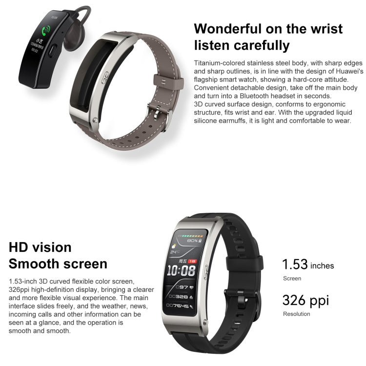 Original Huawei TalkBand B7 Smart Bracelet, 1.53 inch Screen, Support Bluetooth Call / Heart Rate / Blood Oxygen / Sleep Monitoring (Black) - Wearable Devices by Huawei | Online Shopping UK | buy2fix