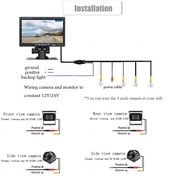 K0164 7 inch HD Car 18 IR Night Vision Rear View Backup Four Cameras Rearview Monitor - In Car by buy2fix | Online Shopping UK | buy2fix