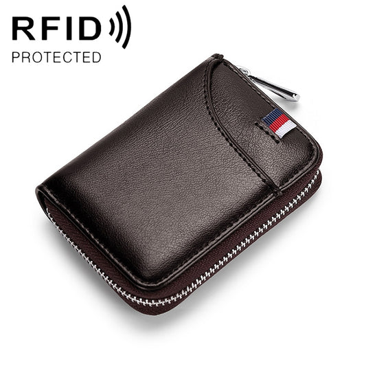 KB155 Antimagnetic RFID Zipper Leather Large-capacity Cards Holder Wallet(Coffee) - Home & Garden by buy2fix | Online Shopping UK | buy2fix