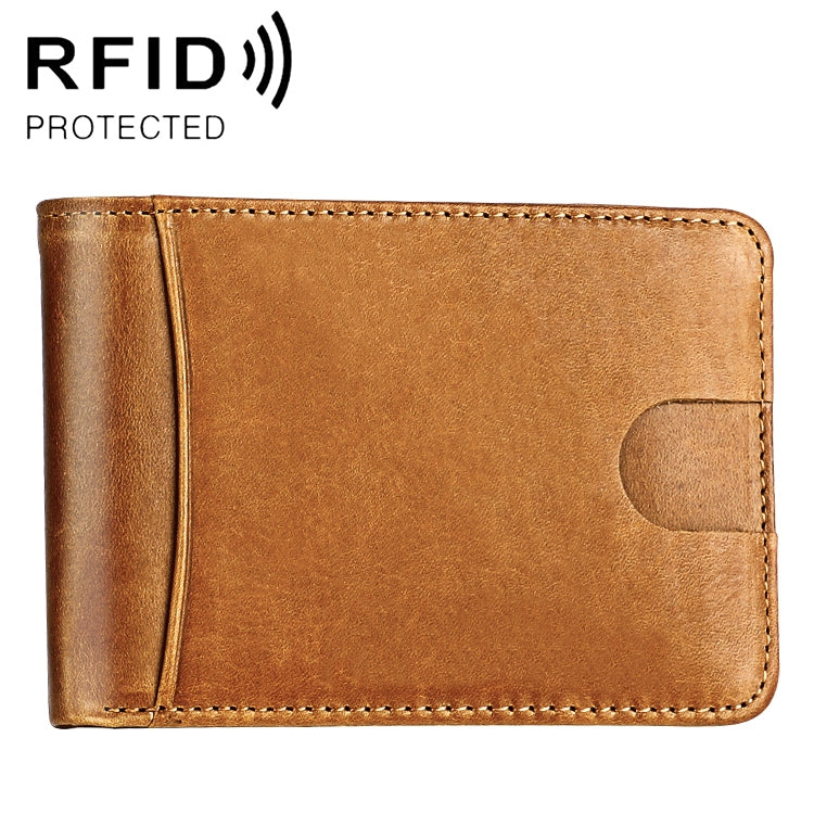 KB186 Antimagnetic RFID Mini Crazy Horse Texture Leather Billfold Card Wallet for Men and Women(Yellowish-brown) - Antimagnetic RFID Package by buy2fix | Online Shopping UK | buy2fix