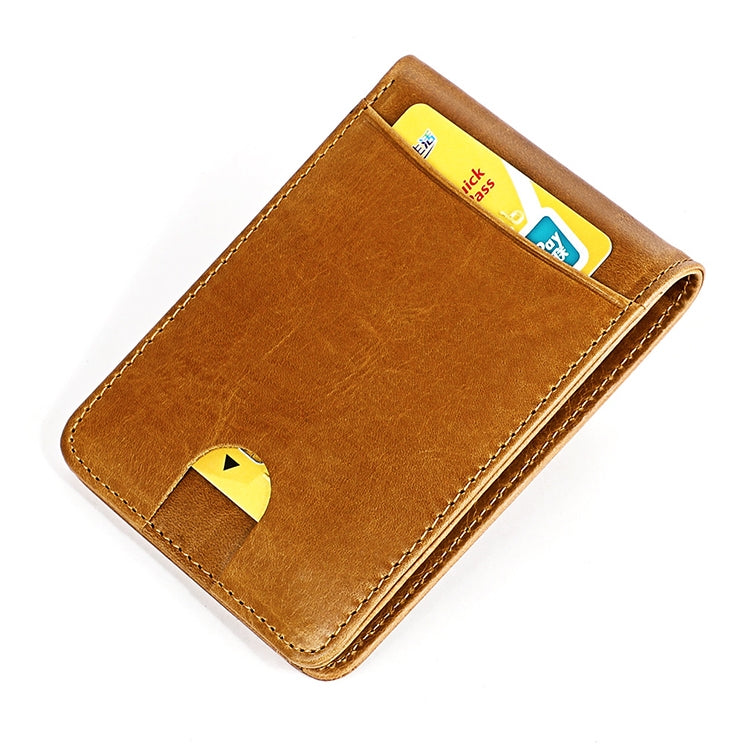 KB186 Antimagnetic RFID Mini Crazy Horse Texture Leather Billfold Card Wallet for Men and Women(Yellowish-brown) - Antimagnetic RFID Package by buy2fix | Online Shopping UK | buy2fix