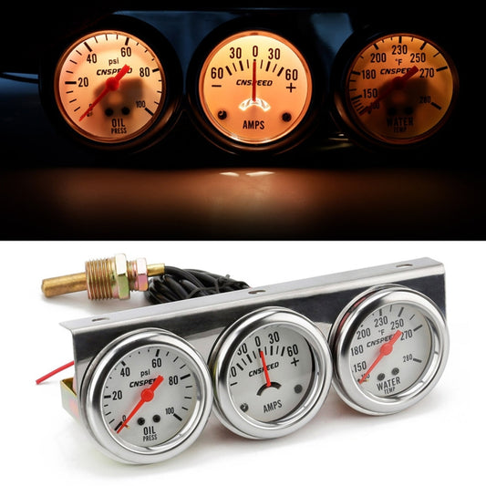 52mm 12V Universal Car Modified Triple Meter 3 in 1 Gauge Oil Press Gauge + Water Temperature Gauge + Ammeter, with Sensor - In Car by buy2fix | Online Shopping UK | buy2fix