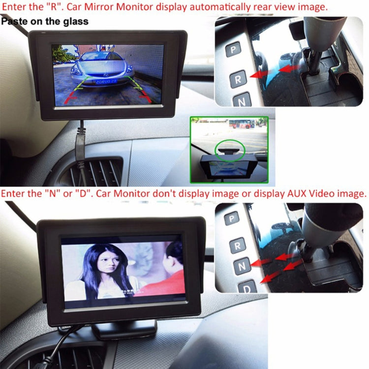PZ601-C TFT LCD 2 Video Input 4.3 Inch Parking Monitor 2 in 1 with 648*488 Pixels Rear View Camera Glass Lens with 6m RCA Video Cable - In Car by buy2fix | Online Shopping UK | buy2fix