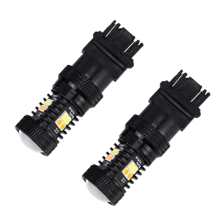 2 PCS Car Auto T25/3157 DC 12V 5W 350LM 16 SMD-3030 LED Bulbs Turn Lamp Backup Light, White + Yellow - Arrow Turn Lights by buy2fix | Online Shopping UK | buy2fix