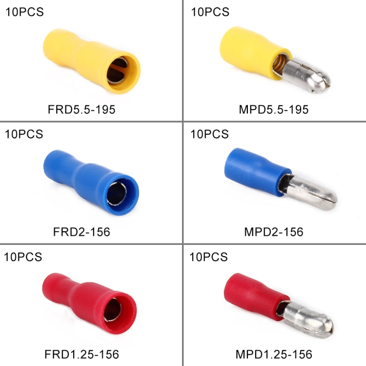 60 in 1 Mixed Cold Press Electrical Insulated Terminals Bullet Solderless Crimp Connectors Kit - In Car by buy2fix | Online Shopping UK | buy2fix