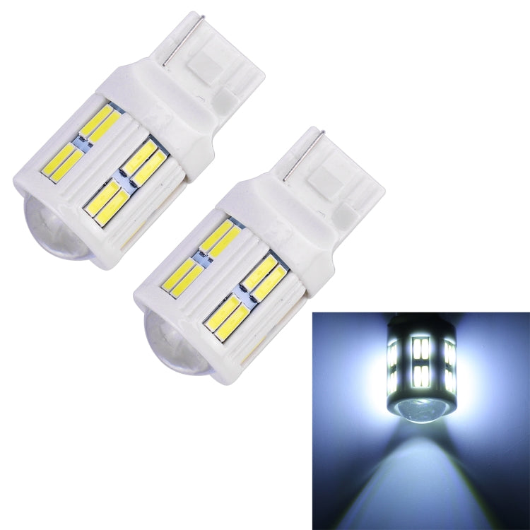 2 PCS T20 / 7440 3W DC 12V 6000K 200LM Car Auto Ceramics Turn Lights / Reversing Light 16LEDs SMD-7020 Lamps, with Projector Lens(White Light) - Brake Lights by buy2fix | Online Shopping UK | buy2fix