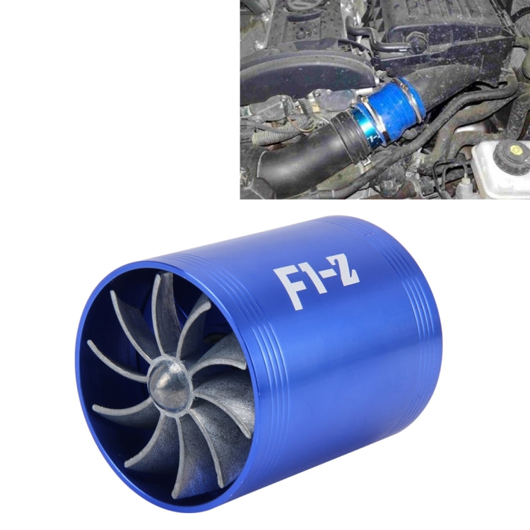 F1-Z Car Stainless Universal Supercharger Dual Double Turbine Air Intake Fuel Saver Turbo Turboing Charger Fan Set kit(Blue) - In Car by buy2fix | Online Shopping UK | buy2fix