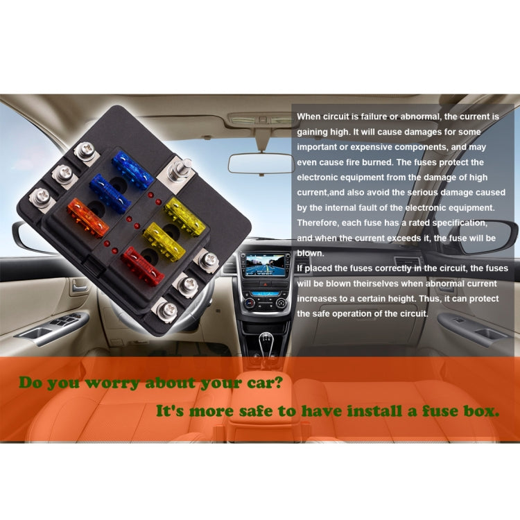 1 in 6 Out 6 Way Circuit Fuse Box Screw Terminal Section Fuse Holder Kits with LED Warning Indicator for Auto Car Truck Boat - In Car by buy2fix | Online Shopping UK | buy2fix