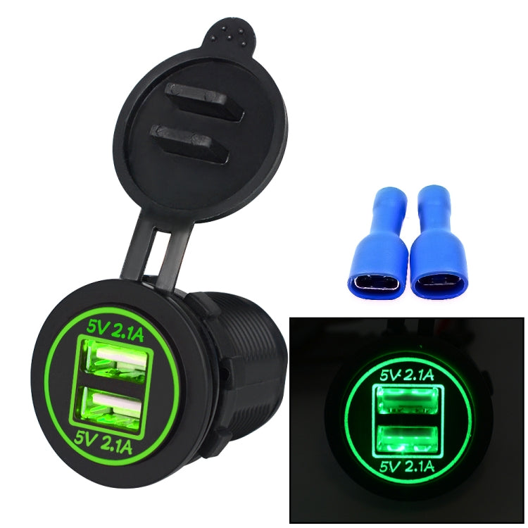 Universal Car Charger 2 Port Power Socket Power Dual USB Charger 5V 4.2A IP66 with Aperture (Green Light) - In Car by buy2fix | Online Shopping UK | buy2fix